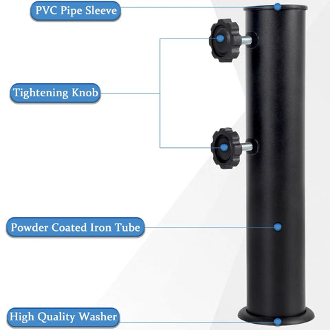 Beefy Heavy Duty Umbrella Base Tube For Outdoor Patio Umbrella Stand With Universal Pole Bracket Replacement Parts Metal Black Durable Iron Construction Fits Most Bases And Poles For Easy Setup