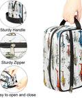 Foldable Travel Toiletry Bag For Women And Men, Water Resistant Dopp Kit with airplane design, sturdy handle and zipper, easy access.