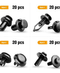 120 Piece Universal Car Retainer Bumper Clips Push Pin Rivet Kit With Fastener Remover Tool showing styles 3, 4, 5, and 6 in black nylon.