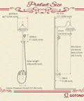 Dimensions sketch of Oil Rubbed Bronze Shower System with 8 Inch Rain Shower Head, two handle brass faucet, wall mount setup.
