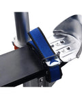 Close-up of Adjustable Drywall Stilts for Painting and Cleaning, 24 to 40 Inches, focusing on blue strap and aluminum footrest.