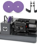 Solid Build Lawn Mower Blade Sharpener With 9 Inch Grinding Disc And 1Hp 750W Motor for restoring blades with spare pads.