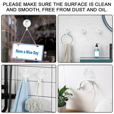 4 Pack Suction Cup Hooks Heavy Duty Bathroom Kitchen Mounts For Glass Doors And Mirrors, towels and decor usage.