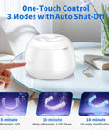 Ultrasonic Retainer Cleaner Pod with 48kHz Deep Cleaning Pro Grade, white unit on table with hand pointing.