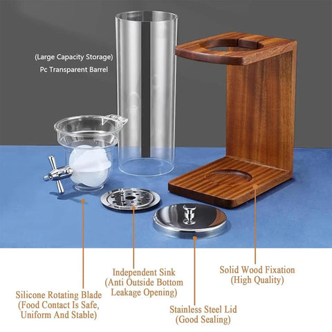 Triple Head Cereal And Grain Dispenser For Kitchen Counter Holds Four Liters Each Solid Wood Base With Steel Lid Heavy Duty Pc Buckets Keep Snacks Fresh Smooth Pouring Design with transparent barrel and silicon blade.