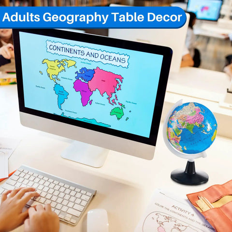 Six 3.4 Inch World Globes Set For Kids And Adults Educational Mini Desk Globes With White Stands Rotating World Map in classroom