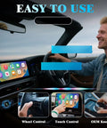 Upgrade Your Daily Grind With This Legit Wireless CarPlay Dongle For Tesla Cybertruck 2024. Easy touchscreen and wheel control displayed.