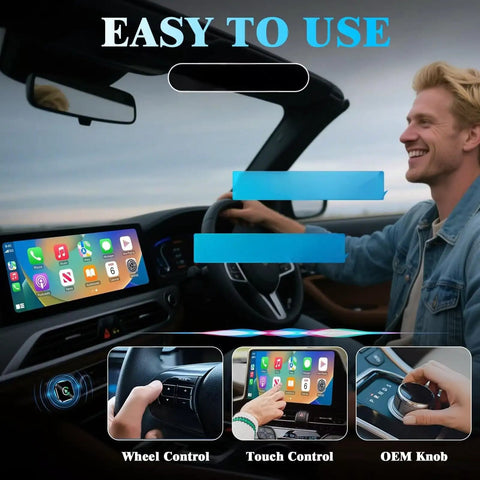 Upgrade Your Daily Grind With This Legit Wireless CarPlay Dongle For Tesla Cybertruck 2024. Easy touchscreen and wheel control displayed.
