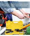 Heavy Duty Hydraulic Crimping Pliers With Electric Terminals Machine Crimper Press Cable Lug Kit in durable yellow storage box.