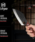 Hand Forged Meat Cleaver With Leather Sheath For Everyday Kitchen Prep, Beast Hammered 3CR13 Stainless Steel Blade in hand