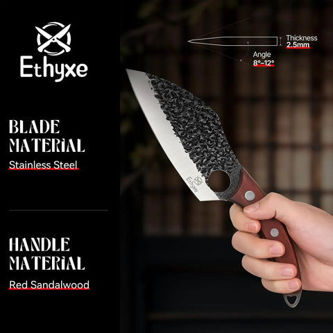 Hand Forged Meat Cleaver With Leather Sheath For Everyday Kitchen Prep, Beast Hammered 3CR13 Stainless Steel Blade in hand