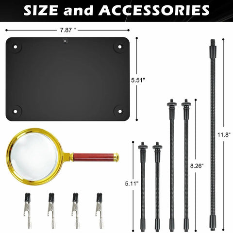 Helping Hands Soldering Station with 3X Magnifying Glass and Four Flexible Arm Magnifier accessories displayed on white background