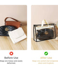 Before and after using 12 Pack Clear Handbag Storage Bags With Zipper And Handles See Through Purse Organizer For Closet