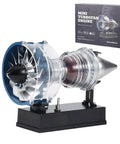 DM122 All Metal Turbofan Engine Kit With 170 Plus Pieces DIY Aviation Model Jet Engine on display next to packaging