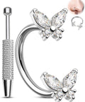 20G Butterfly Horseshoe Nose Ring Hoop With Push Pin Ends Taper Ball Grabber Tool 316L Surgical Steel CZ Clear All In One Piercing Jewelry Set For Nose Septum Daith Rook Helix 7mm Must Have Gear