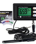 2 In 1 pH And Temperature Monitor Kit With BNC Probe Auto Buffer Recognition 0 To 14 pH Range For Hydroponics Aquariums Lab