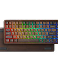 Premium Solid Walnut Wood 75 Percent Wireless RGB Mechanical Gaming Keyboard Featuring Dope Hot Swap Caps And Fire Backlighting, top view