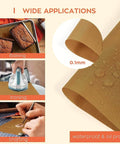 Image showing Nonstick Teflon Sheet For Heat Press Transfers Pro Grade PTFE Paper And Reusable Heat Resistant Craft Mat Waterproof And Easy To Clean Large 11.8 By 39.4 Inch Protective Sheet being used for baking, ironing, and crafting, highlighting its waterproof and oil-proof features.