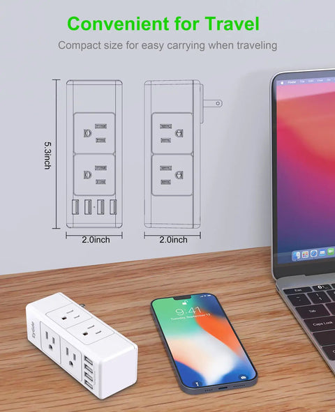 Rotating Plug Power Strip With Six Outlets And Four USB Ports Swivel Wall Adapter Surge Protector Up To 1700 Joules on desk