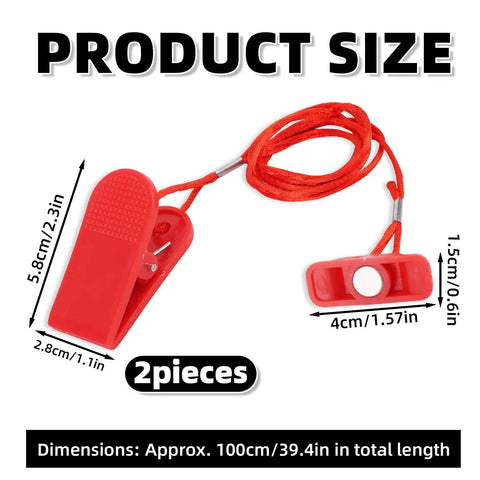 Product size dimensions for Two Pack Universal Treadmill Magnet Safety Keys with Rectangular Magnetic Emergency Stop Switch for most treadmills.