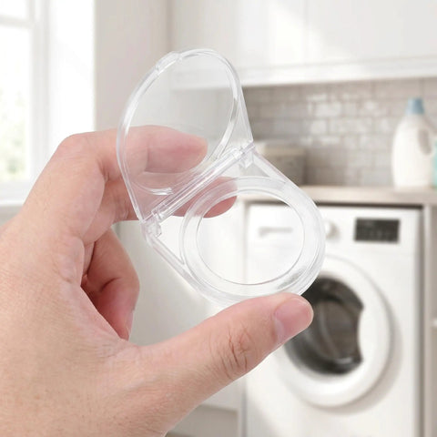 Hand holding Power Button Cover With Self Adhesive Backing And Clear Flip Lid Switch Protector That Keeps You From Accidental Button Taps