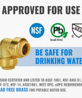 Half Inch Push To Connect PEX Elbow, 90 Degree Brass Fitting with safety certifications and lead-free symbol, NSF ANSI 61 UPC cUPC.