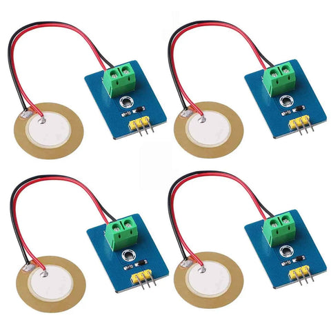 Analog Ceramic Piezo Vibration Sensor Module 4 Pack With Analog Output For Arduino 3.3V And 5V DIY Kits and Projects showing modules.