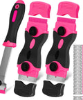 Pink Razor Scraper Kit With 3 Scrapers And 45 Replacement Blades Including 15 Metal And 30 Plastic Blades For Paint Adhesive Decal Stickers Glass Window Stovetop Cleanup Includes 1 Long Scraper And 2 Double Ended Scrapers shown with blades