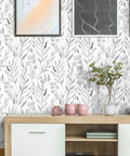 Gray Leaf Peel and Stick Wallpaper Dope Look Floral Self Adhesive Watercolor Leaves for Cabinets and Walls