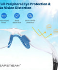 Top Shelf Six Pack Safety Glasses Delivering Unbeatable Uv Defense Ansi Z87 wrapped lenses with blue nose pad for clear protection.