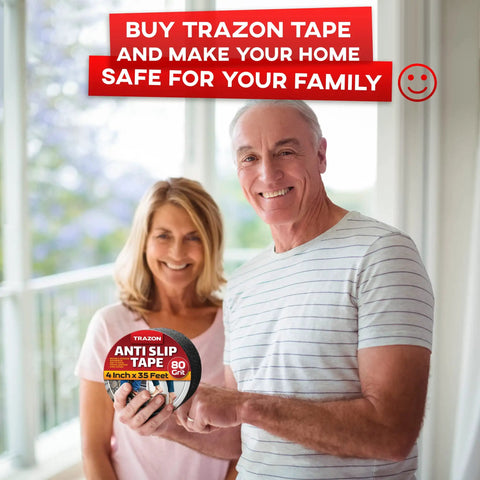 Couple holding Heavy Duty Anti Slip Tape For Stairs Indoor Outdoor Waterproof 4 Inch By 35 Ft Non Skid Adhesive Roll