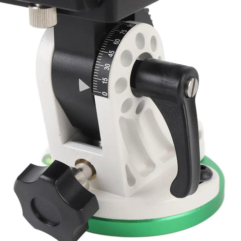 Close-up of Latitude Adjustment Seat for Telescopes Aluminum Alloy Equatorial Wedge Mount With Three Eighths Inch Thread and dial.