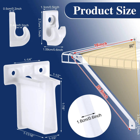 Heavy Duty Wire Shelf Support Brackets Kit For Closets Featuring Solid Metal Bars Wire Shelving Clips Corner Mounts And Screws, product size measurements