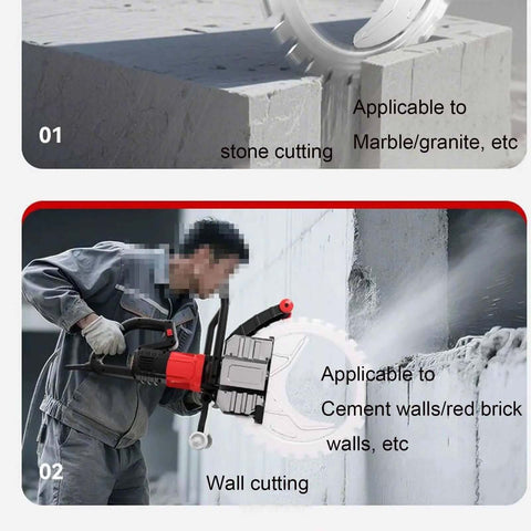 Heavy Duty 220V Electric Concrete Circular Saw With Integrated Water Pump 8900W High Precision Ring Cutter At 3000 Rpm cutting stone and wall.