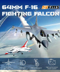 RC Jet Fighter F16 Fighting Falcon 64mm EDF Airplane for Grownups, 6 Channel, Battlefield Gray, in flight with trail.