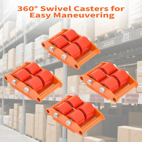 Heavy Duty Machinery Mover Skate Dolly With 6 To 12 Ton Capacity, Four Pu Swivel Wheels & Reinforced Carbon Steel Frame, orange swivel casters.
