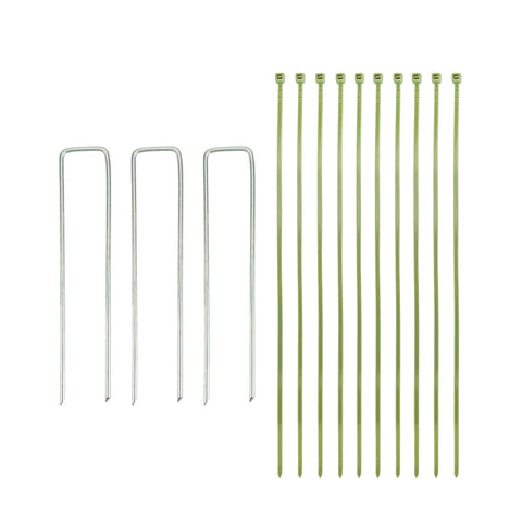 Metal stakes and green zip ties for securing Expandable Artificial Ivy Privacy Screen For Patio Balcony Garden And Backyard
