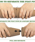 Hands separating 40 Pcs 3.15 Inch Eco Friendly Biodegradable Peat Pots Seedling Starters Kit With 10 Labels by twisting and pulling.