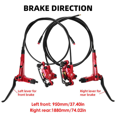 2-Pin 2-Piston Hydraulic Disc Brake Kit For E-Bikes And MTB, Pre-Bled With Mineral Oil, Left Front 950mm Line, Right Rear 1880mm Line