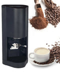 Fully Automatic Espresso Tamper Machine With Slick Digital Controls And Adjustable Pressure For Dead On Accurate Extraction Every Single Time Perfect For Home Baristas Using Standard 58Mm Portafilters next to ground coffee and an espresso cup.