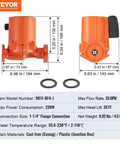 Heavy Duty Cast Iron Circulator Pump 33 GPM Hot Water Circulation Unit with detailed dimensions and specifications.