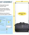 Easy assembly dance competition travel bag with garment rack, lightweight aluminum, and maximum load 25 lbs, ideal for traveling performances.