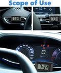 Ultra Thin Digital Clock With Wide Lcd Panel And Adhesive Mount For Car Dashboard Home Desk Ride Ready, displayed in car interior.