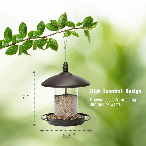 Metal Roof Bird Feeder With Chew Proof Build For Outdoor Hanging Use, Squirrel Resistant Built Tough And Durable Bronze Finish