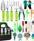 All In One 84 Piece Garden Tools Set With 10 Piece Succulent Tools And 6 Large Heavy Duty Aluminum Hand Tools 12 Inch Includes Tool Bag Gloves Sprayer Seeds Dispenser Plant Labels Self Watering Spikes And More Great Gardening Gift For Men And Women displayed on a white background