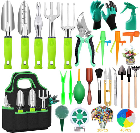 large garden tool set All In One 84 Piece Garden Tools Set With 10 Piece Succulent Tools And 6 Large Heavy Duty Aluminum Hand Tools 12 Inch Includes Tool Bag Gloves Sprayer
