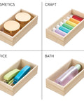 Paulownia Wood Drawer Organizer Bin For Kitchen And Pantry Renewable Material 5 By 10 By 2.5 Inches Natural Finish used for cosmetics, craft, office, bath storage.