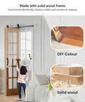 Double 18x84 Inch Bifold French Glass Door Kit With 3.3 Ft Hardware Track in living room, spruce wood framing, solid wood details