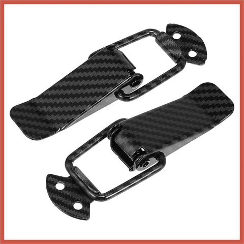 Universal Car Bumper Security Hook Lock Clips Quick Release For Trunk And Fenders Carbon Fiber Pattern 105x33mm 2 Pack