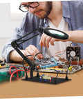 Flexible Soldering Arm Clamps for DIY Projects and Welding Tools Magnifying Glass Lamp Clamp Circuit Board Soldering Kit in use